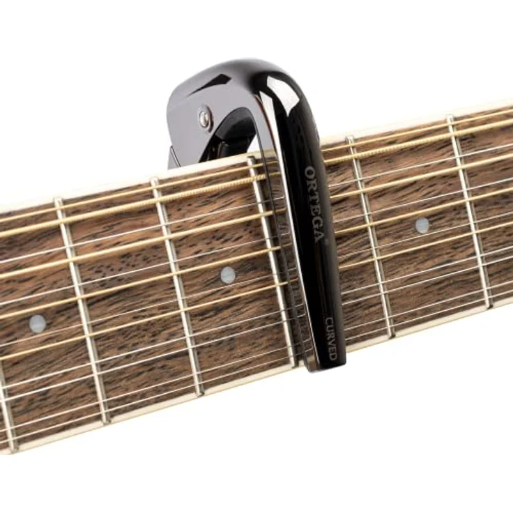 Ortega TNCAPOCV-BCR Kapodaster, Aluminium Black Chrome Edition für Gitarren mit gewölbtem Griffbrett bis 52mm, Quick-Lock-System – Bild 4