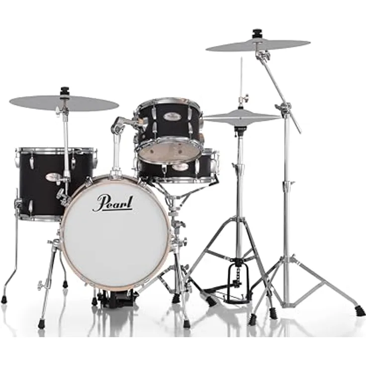 Pearl Midtown MT564/C-D752, Schlagzeugset in Matte Black mit 6-lagigem Pappel-Kessel und chrom Kesselhardware