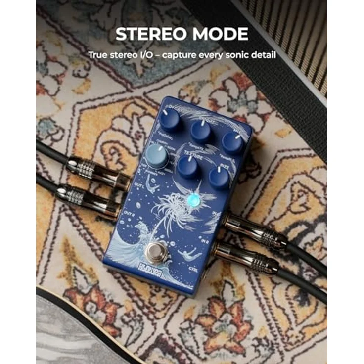 Klowra Limbo Stereo Reverb, Effektpedal mit 9 Stereo Reverb-Modi, 24-Bit Soundqualität und USB-C für Firmware-Updates – Bild 6