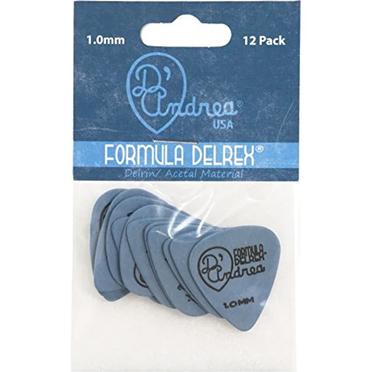 dAndrea Delrex Standard Pick Set 1,0 mm, Plektrum Pack mit 12 Stück, blau