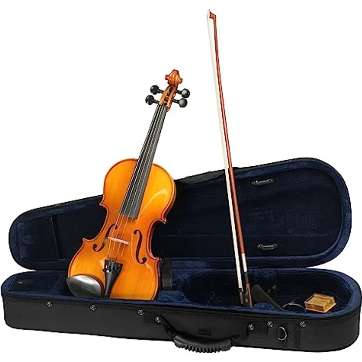 CASCHA 1/2 Violine, vollmassive Geige im Set mit Hardcase, Bogen, Kolophonium und Ersatz-Saiten für Anfänger – Bild 3
