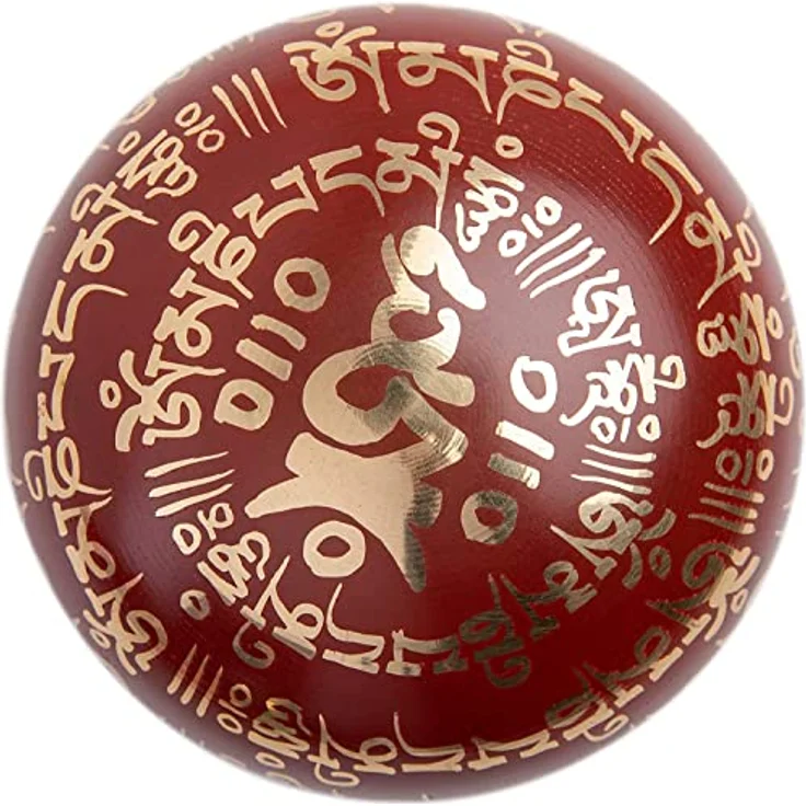 HIMALAYAN BAZAAR Tibetische Klangschalen-Set, handgefertigt für Meditation und Achtsamkeit, 3,5 Zoll, inklusive Seidenkissen und Schlägel, Karmesin – Bild 5