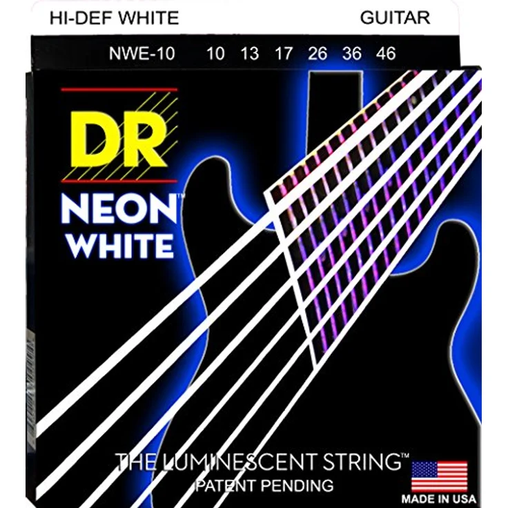 DR Strings Neon White NWE-10, Gitarrensaiten mit K3 Coating, lumineszierend, hexagonaler Kern, Roundwound, .010" - .046", weiß – Bild 2