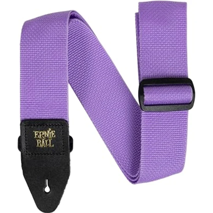 Ernie Ball Polypro Strap Purple Sunset, Gitarrengurt aus Polypropylen, Länge 104-182 cm, breite 5 cm, schwarze Lederenden mit goldfarbenem Logo – Bild 2
