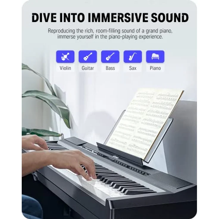 Donner DEP-20 E-Piano, 88 gewichtete Tasten mit Hammermechanik, Digitales Keyboard für Anfänger mit Möbelständer und Triple Pedal – Bild 5