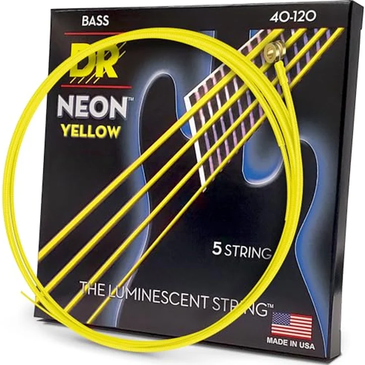 DR Strings Hi-Def Neon Gelb NYB5-40, E-Bass Light 40-120, 5-Saiter mit K3-Beschichtung für verbesserte Klangklarheit – Bild 1