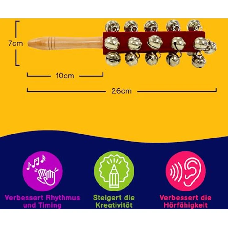 A-Star 21 Bell Jingle Shaking Sleigh Bell Stick, 26 cm mit Holzgriff, ergonomisches Design und lebendiger Klang – Bild 3