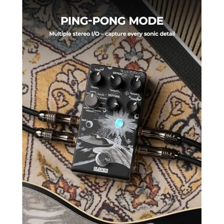 Klowra Everlast Delay Pedal, digitales Gitarren-Effektpedal mit 9 Stereo-Delay-Typen, Tap Tempo, True Bypass und Analog Dry-Through – Bild 5