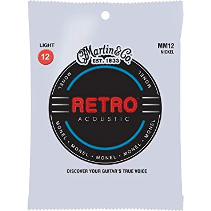 Martin Retro Acoustic Saiten für Akustikgitarre, Monel Nickel/Kupfer-Legierung, Light 12-54 (MM12), korrosionsbeständig, warmer Klang – Bild 1