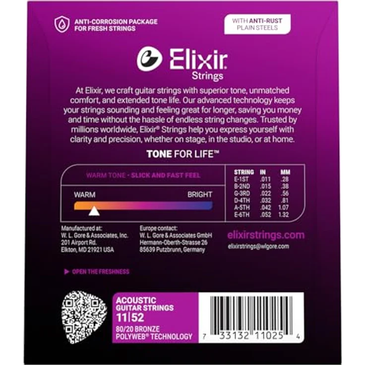 Elixir Polyweb Custom Light Acoustic Saiten, 80/20 Bronze, 011-052, GoreTex – Bild 2