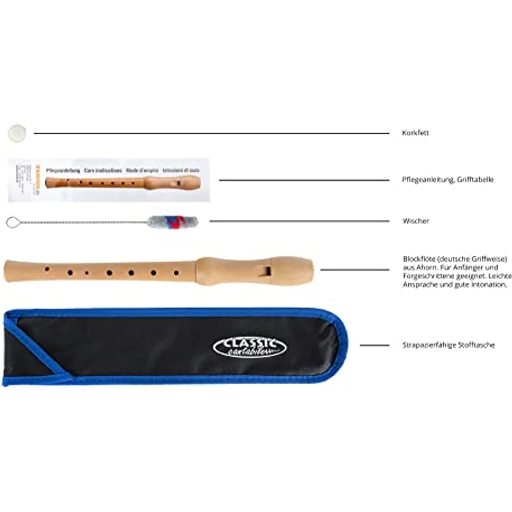 Classic Cantabile Stella Blockflöte C-Sopran, 2-teilig aus Ahorn, Deutsche Griffweise, inkl. gepolsterter Tasche und Zubehör für Kinder ab 6 Jahren – Bild 5
