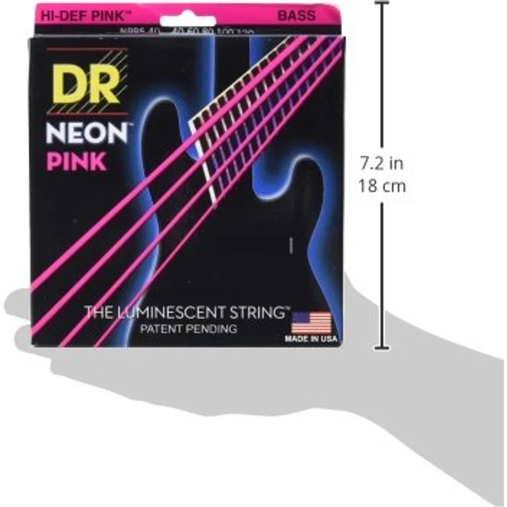 DR Strings Hi-Def Neon Pink NPB5-40, E-Bass Light 40-120, 5-Saiter mit K3-Beschichtung für mehr Klarheit und Projektion – Bild 3