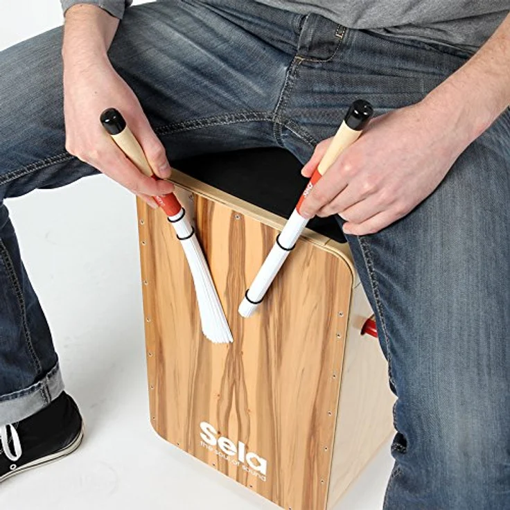 Sela SE 035 Cajon Brush 180, Nylonfaser mit Ahornholzgriff, einstellbarer Härtegrad, 35 cm Länge – Bild 4
