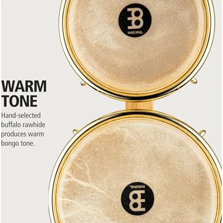 Meinl WB200NT-G Bongoset, Natur, 6 3/4" und 8", Gummibaum, handselektierte Büffelfelle, Gold Hardware, hochglanz Finish – Bild 3