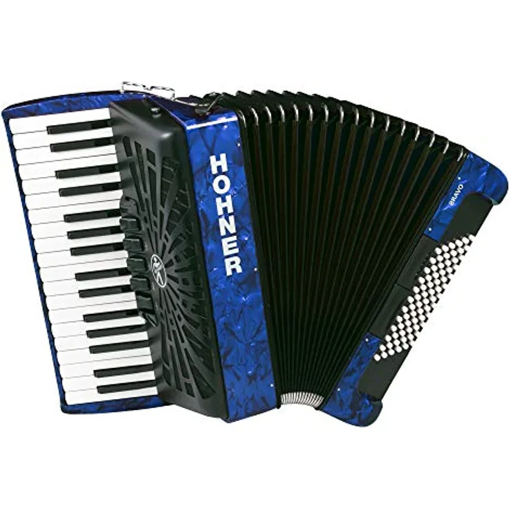 Hohner Bravo III 72, Piano-Akkordeon mit 72 Bässen, 34 Tasten, Silent Key, Blau, inklusive Standardriemen und Gig Bag