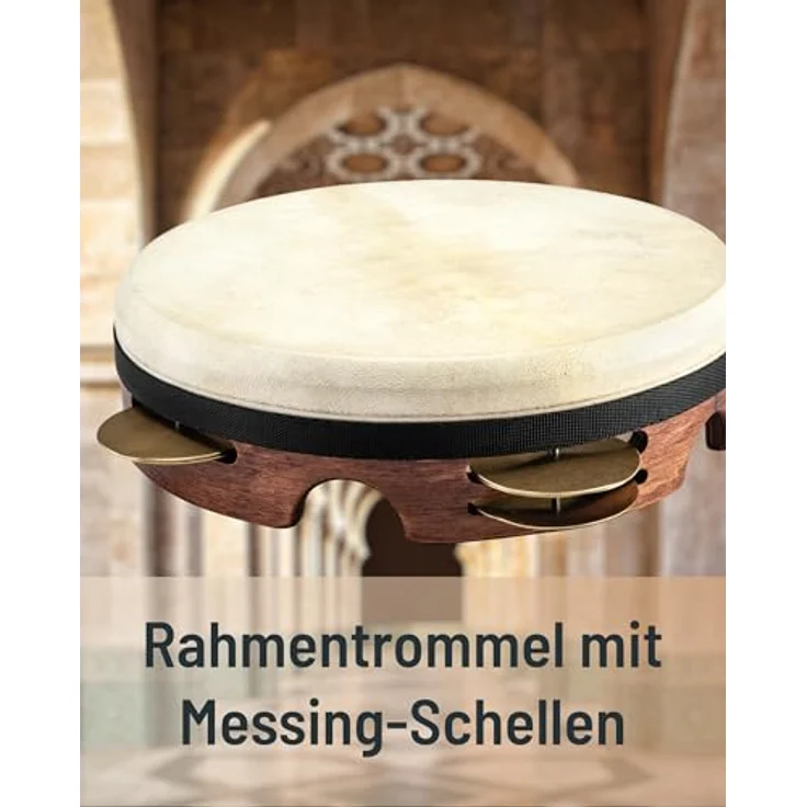 Schlagwerk RT "RIQ" Riqq Rahmentrommel, stimmbares Modell mit 25 cm Durchmesser, Ziegenfell und Schellen – Bild 2