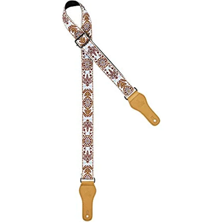 Ortega OCS-540U Ukulele Strap, verstellbarer Baumwollgurt mit Kunstlederenden, Breite 3,70 cm, Classic White