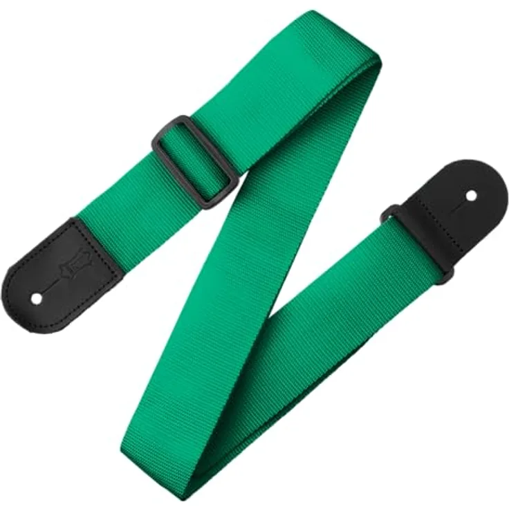 Levys Poly Strap 2" GRN, Gitarrengurt aus Polypropylen mit Lederendstück, verstellbar von 89 cm bis 157 cm, Grün