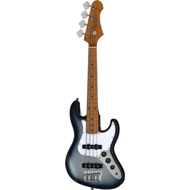 Flight Mini JB Bass Moonburst, Mini JB-Style E-Bass-Ukulele mit Ahorn-Decke, 20 Bünde, Alnico 5 Pickups, inklusive Gigbag