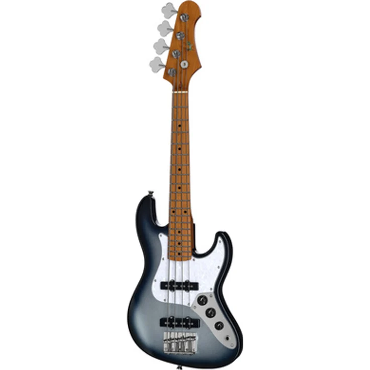 Flight Mini JB Bass Moonburst, Mini JB-Style E-Bass-Ukulele mit Ahorn-Decke, 20 Bünde, Alnico 5 Pickups, inklusive Gigbag