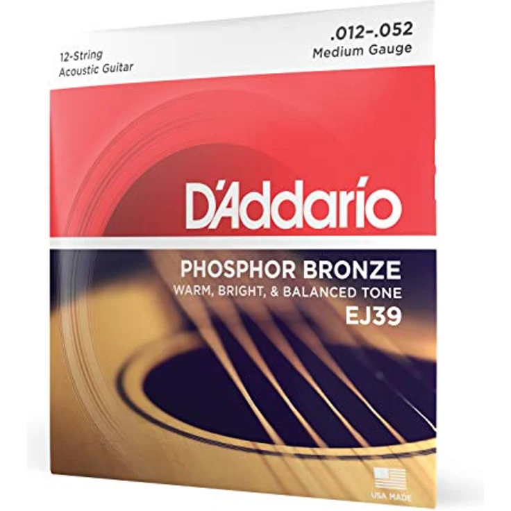 D'Addario EJ39 12-String Phosphorbronze-Saiten für Akustikgitarren, Medium, 12-52, korrosionsbeständig, warmer Klang, hergestellt in den USA – Bild 1