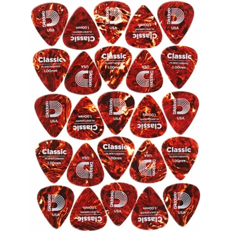 Daddario PW1CSH6-25 Classic Celluloid Plektren Set, 25 Stück, Heavy Gauge 1,00mm, Shell