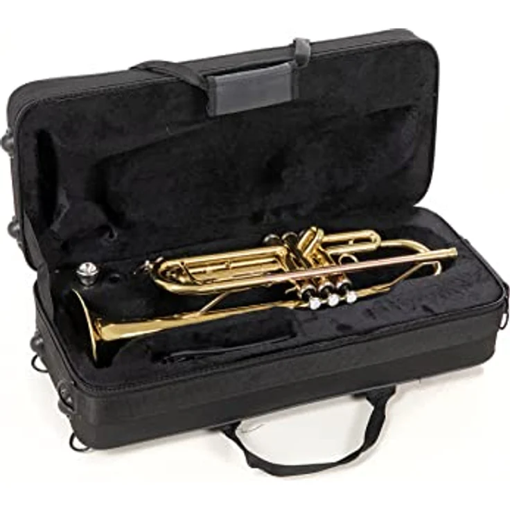 Roy Benson Bb-Trompete TR-101, Professionelle Trompete mit ML Bohrung und Goldmessing Mundrohr, inklusive leichtem Rechtecketui mit Rucksackgarnitur – Bild 2