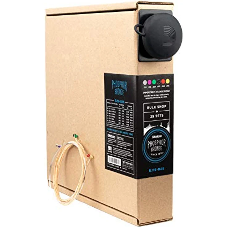 D'Addario EJ16-B25 Phosphorbronze-Saiten für Akustikgitarren, Light, 25 Bulk Sets, korrosionsbeständig, warmer Klang, präzise gewickelt – Bild 1