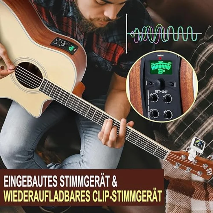 Pyle Elektro-Akustikgitarre 41" Dreadnought Cutaway, Fichte & Mahagoni, 4-Band EQ, inkl. Gigbag & Tuner, ideal für Anfänger & Fortgeschrittene – Bild 3