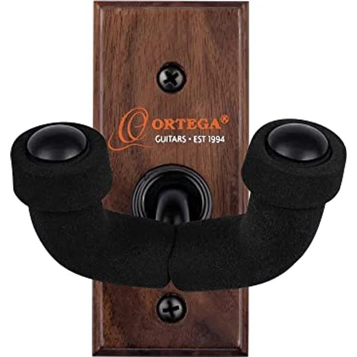 Ortega OUH-1WN, Ukulele Wandhalter aus Walnuss mit gepolstertem Bügel zur sicheren Befestigung