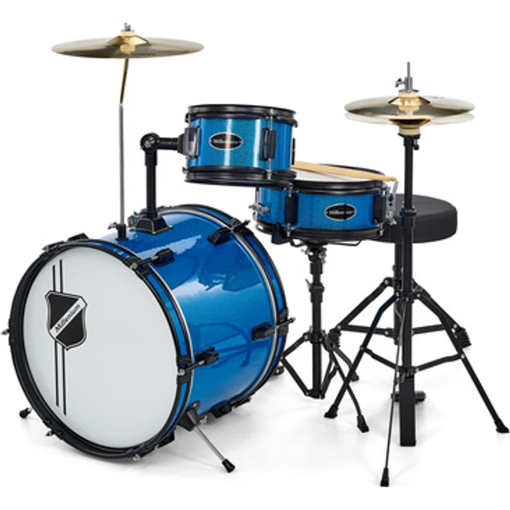 Millenium Youngster Drum Set Azure, Kinder Schlagzeug Set mit 16"x12" Bass Drum, Hartholz, Azure Sparkle Finish, inklusive LowNoiz Becken