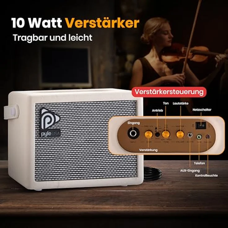 Pyle Elektrische Geige 4/4, E Violine mit Zubehör, inkl. Koffer, Tuner & Verstärker in Sunburst-Optik – Bild 5