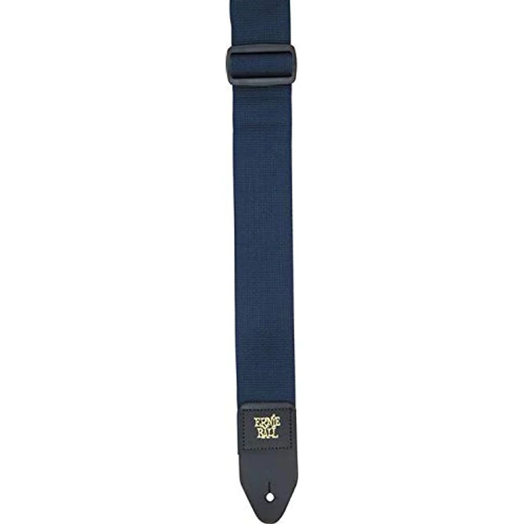 Ernie Ball 4049 Poly Strap, Gitarrengurt in Navy, verstellbar von 104 bis 182 cm, 5 cm breit, mit schwarzen Lederenden und goldfarbenem Logo – Bild 2