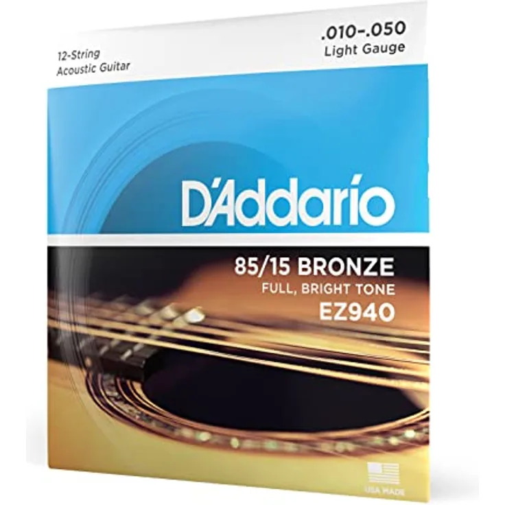 D'Addario EZ940 Gitarrensaiten für Westerngitarre | 12-saitige Akustikgitarre | 85/15 Bronze, Light (10-50)