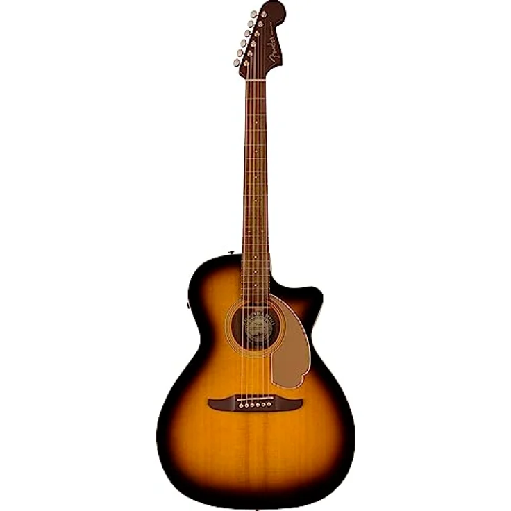 Fender Newporter Player Acoustic Guitar, elektromagnetische Akustikgitarre mit Walnussgriffbrett, goldener Pickguard, Sunburst-Finish – Bild 1