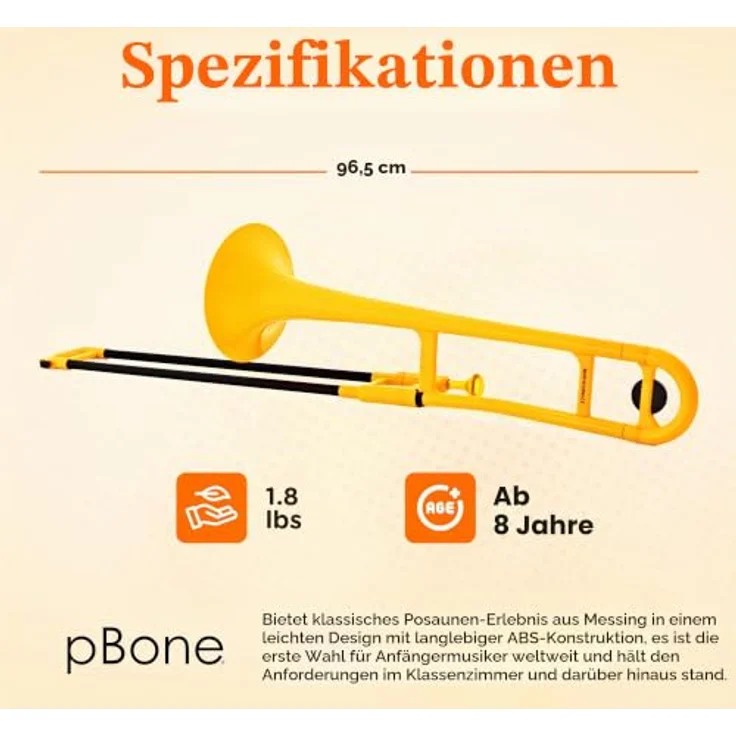 pBone music pBone Yellow, Bb-Tenorposaune aus ABS-Kunststoff, leicht und ergonomisch, inkl. Mundstück und Gig Bag – Bild 4