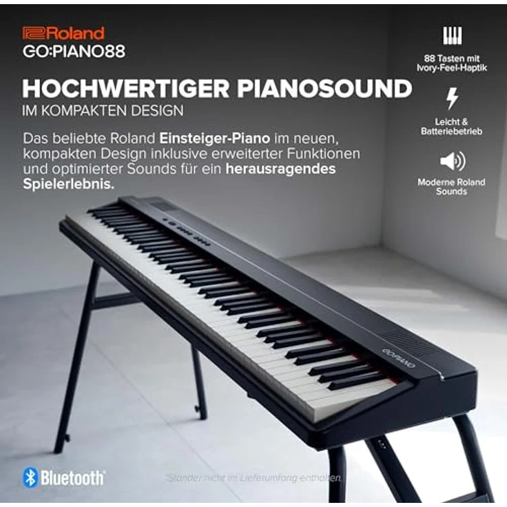 Roland GO:PIANO88, Mobiles Einsteiger-Digital-Piano mit 88 Tasten, Batteriebetrieb, Bluetooth & MIDI-Anschlüsse, leicht & kompakt, Premium-Performance – Bild 2