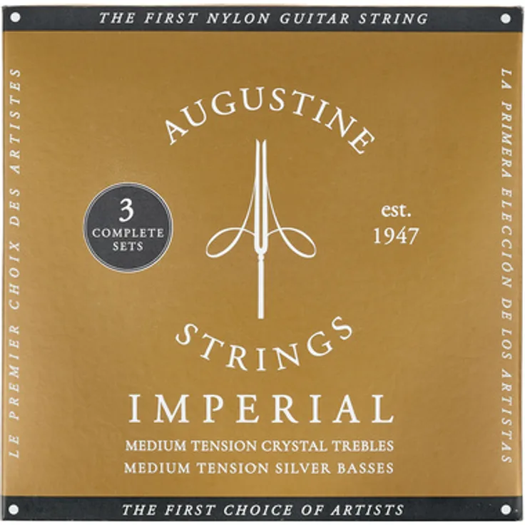 Augustine 3er Pack Imperial Red, Gitarrensaiten für Klassikgitarre, medium Tension, präzisionsrunde Diskantsaiten und Classic Red Basissaiten