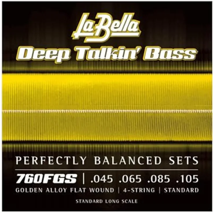 La Bella 760FGS Gold Flats, Flach gewickelte Basssaiten mit .045/.105 Lehre, handpoliert, goldene Legierung, hergestellt in den USA