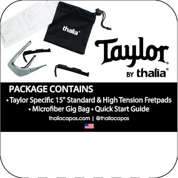 Thalia Capo Taylor, hochwertiger Kapodaster mit Ein-Hand-Bedienung, schwarz mit White Pearl Einlage – Bild 4