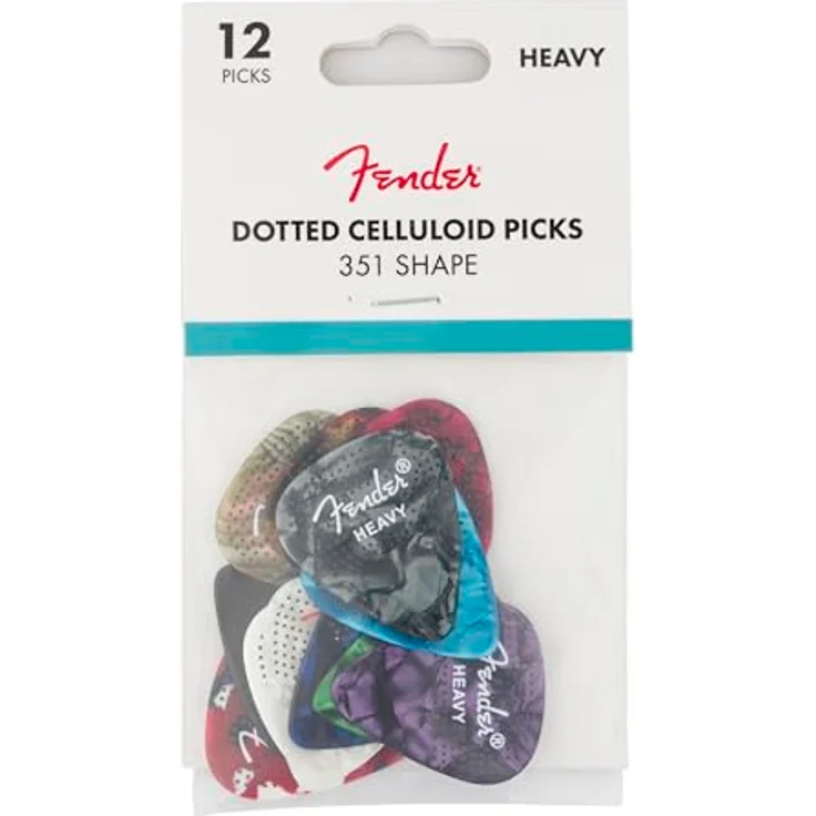 Fender 351 Dotted Celluloid Plektren, 12er Pack in verschiedenen Farben, Heavy, rutschfeste genoppte Oberfläche – Bild 14