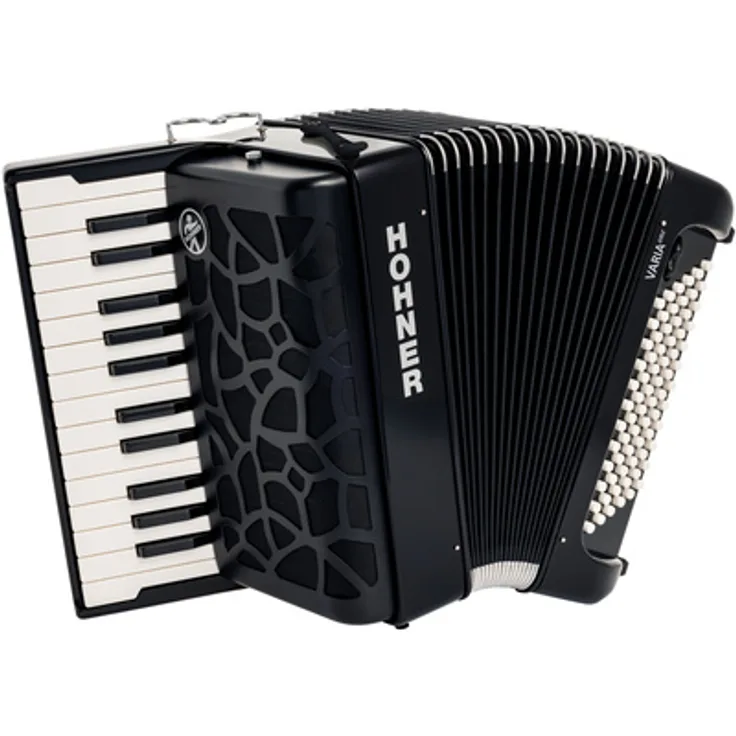 Hohner Varia One Piano C Black, Converter-Piano-Akkordeon mit 72 Standardbässen, kindgerechter Tastatur, schwarz
