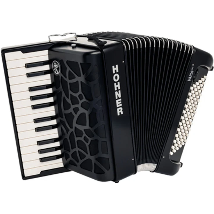 Hohner Varia One Piano C Black, Converter-Piano-Akkordeon mit 72 Standardbässen, kindgerechter Tastatur, schwarz