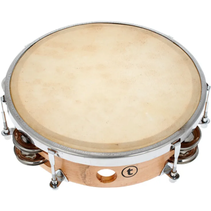 Millenium 08" Tambourine Tunable Double Row, Holzkessel mit Naturfell und 12 stimmbaren Schellenpaaren, Durchmesser 20,3 cm, inklusive Stimmschlüssel