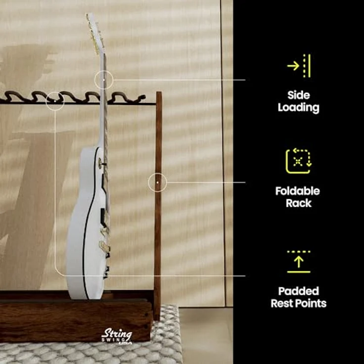 String Swing CC34 Guitar Floor Stand BW, stabiler Stand für bis zu 6 Gitarren aus Stahl und schwarzem Nußholz, faltbar für einfachen Transport – Bild 4