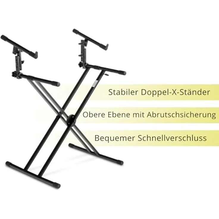 Classic Cantabile 2-fach Doppel-X-Keyboardständer, doppelstrebige Ausführung für 2 Instrumente mit Zahnsegmentverschluss, schwarz – Bild 3