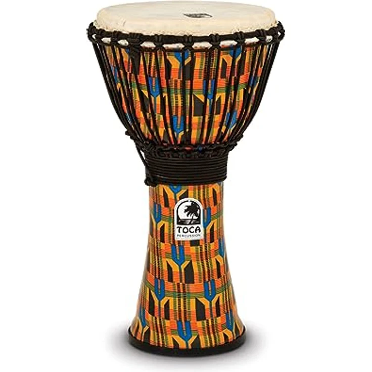Toca SFDJ-10K 10" Freestyle Djembe, Kente-Farbe, Kunststoffkessel mit Ziegenfell, Schnurspannung für Gruppen und Bildungseinrichtungen – Bild 2