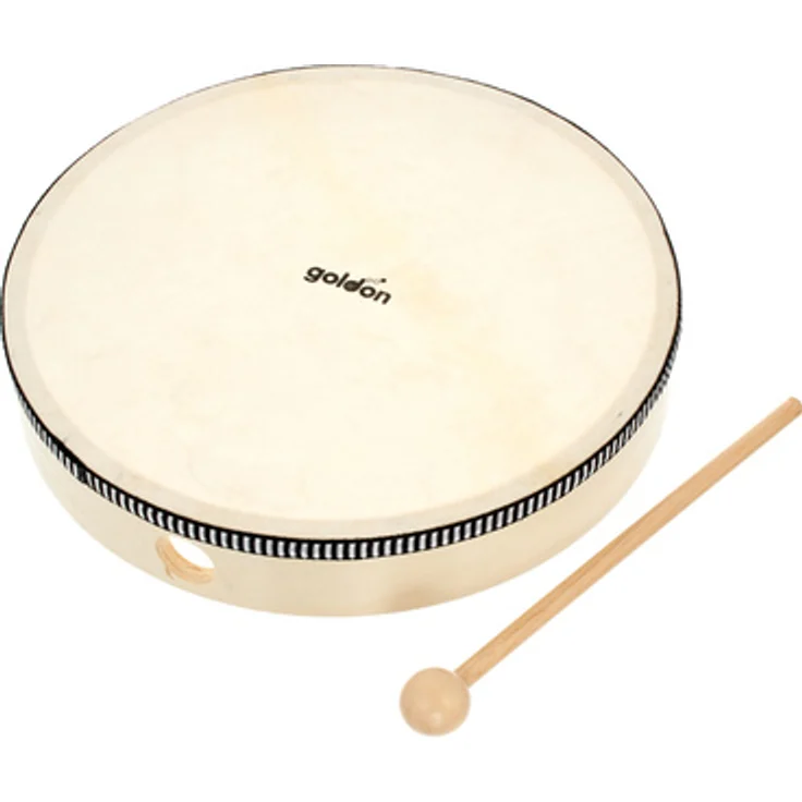 Goldon Tambourine 25cm Modell 35250, Naturfell mit Holzkessel und Schlägel