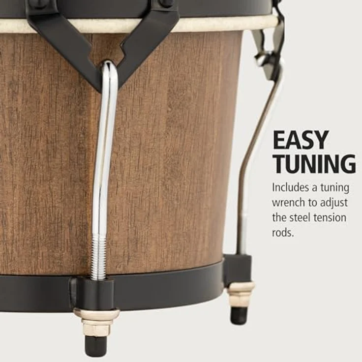 Meinl HTB100WB-M Bongo Set, 6 3/4" x 8", aus Gummibaumholz, Walnut Brown, mit handselektierten Büffelfellen und schwarzer Kesselhardware – Bild 5