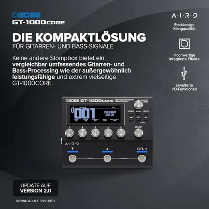 Boss GT-1000CORE, Multi-Effektpedal für E-Gitarre & Bass mit AIRD-Technologie, 24 Effekten und über 140 Verstärkermodellen, kompakt – Bild 3